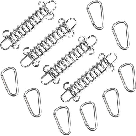 Ressort de voile d'ombrage 4 pièces tendeur de récupération de corde de tente ressort en acier inoxydable ressort de trampoline haute résistance boucle à ressort de tente avec 8 mousqueto (1/5)