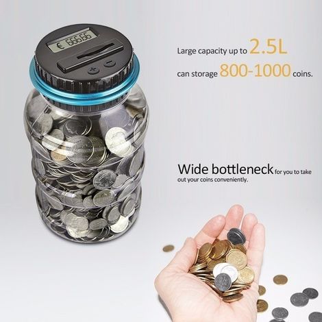 Tirelire électronique avec compteur numérique en euros, automatique, écran LCD pour enfants/adultes. (1/5)