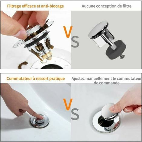 Bouchon De Lavabo - Acier Inoxydable 304 - Universel Pour Salle De Bain Et Cuisine - Bouton-Poussoir - Filtre Anti-Obstruction - 1 Pièce (1/5)