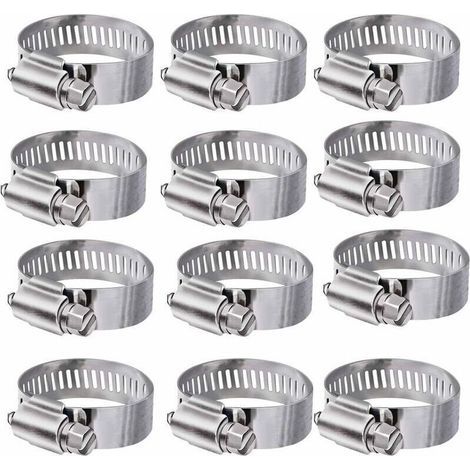 BUNTHAUS 12 Pièces (16-25mm) Collier de Serrage 304 Collier INOX Ajustable en Acier Inoxydable Tuyau Pinces Clips Fixationpour Famille Tuyau d'eau,réservoir de gaz,Tube d'automobiles