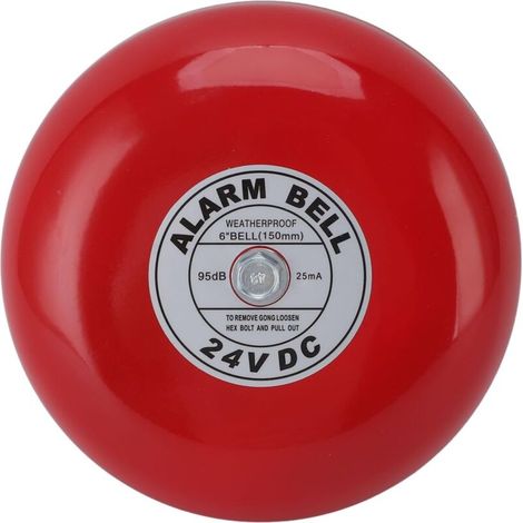 Sonnette d'alarme incendie 6 pouces(150MM), étanche, Portable, en alliage d'aluminium, puissance filaire 24V, 95db, forte sonnerie de sécurité pour l'école, la maison, l'usine