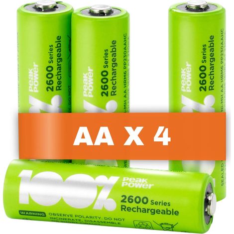 Piles rechargeables AA Lot de 4 - Batteries 1,2V - 100%Peakpower (1/5)