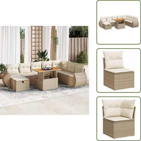 vidaXL Salon de jardin avec coussins 9 pcs beige résine tressée acacia (1/5)