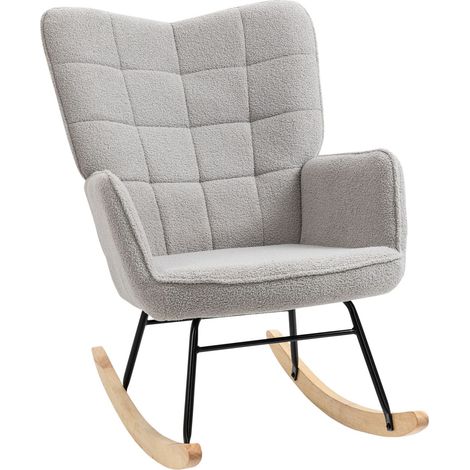 Mecedora, Silla Decorativa, Sillón De Salón, Sillón De Relajación, Capacidad De Carga Hasta 120 Kg, Polar Bereber, Gris Claro 71 X 92 X 101 Cm