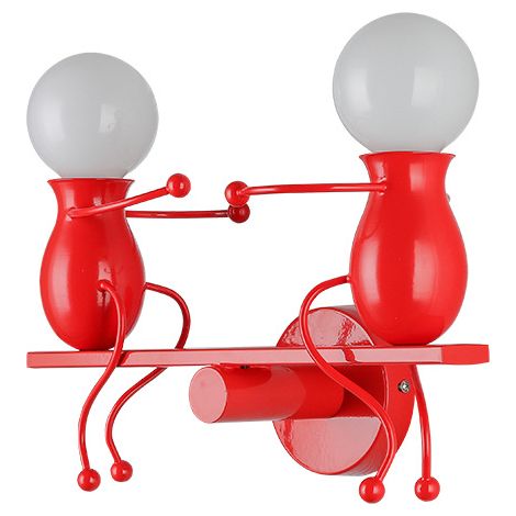 Lámpara de Pared Nórdica Simple de Hierro Forjado Apliques de Pared Creativa Humanoide Lámpara de Araña de 2 Cabezas para Sala de Estar Dormitorio Habitación para Niños Rojo (1/5)