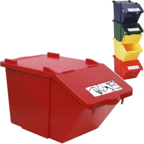 Contenitore per la raccolta differenziata dei rifiuti a due piani - rosso 45L (1/4)