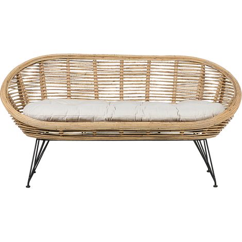 Sofá 2 plazas boho ratán beige claro cojín tela algodón resistencia media interior natural Maratea (1/5)