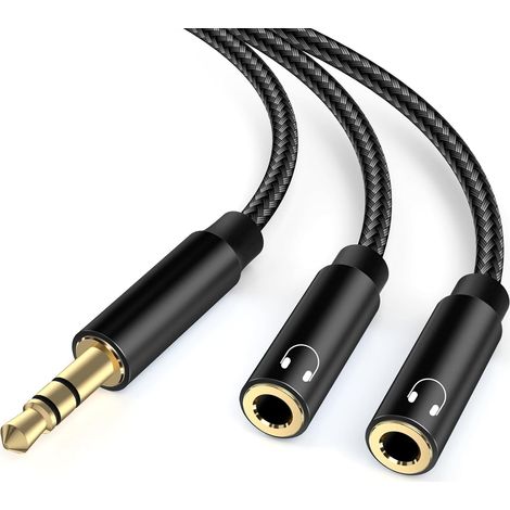 Splitter Audio Jack 3.5mm, 3,5 mm mâle vers Femelle Casque stéréo aux répartiteur câble Double Prise pour Ordinateur Portable,Tablette,Smartphone,Haut-parleurs,PC,Live etc Noir (1/5)