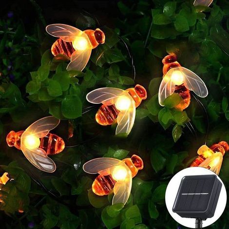 KLVGTIFS PU - 50 LED 7M Guirlande Lampe Abeilles Solaire, 8 Modes Eclairage Guirlande Guinguette Décoration pour Jardin,Cour,Mariages IP65 Étanche (1/5)