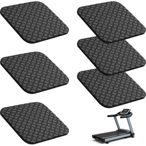 Lot de 6 Tapis de Course Antidérapant Double Face, 10x10x0,5cm Coussinet Anti-Vibration en PU, Tapis en Caoutchouc d'Extérieur pour Vélo d'Appartement, Fitness, Machine à Laver et Mahjong, Noir (1/5)