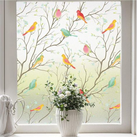 Film anti-regard dépoli 45 × 400 cm – motif oiseaux décoratifs – film statique pour vitrage intérieur (1/5)