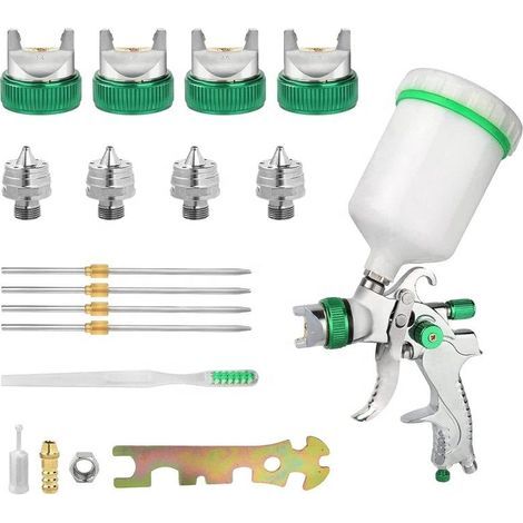 Pistolet à Peinture Professionnel 2008 Alimentation par Gravité avec 4 Buses en Laiton 1.4 1.7 2.0 2.5mm pour Carrosserie et Meubles (1/5)