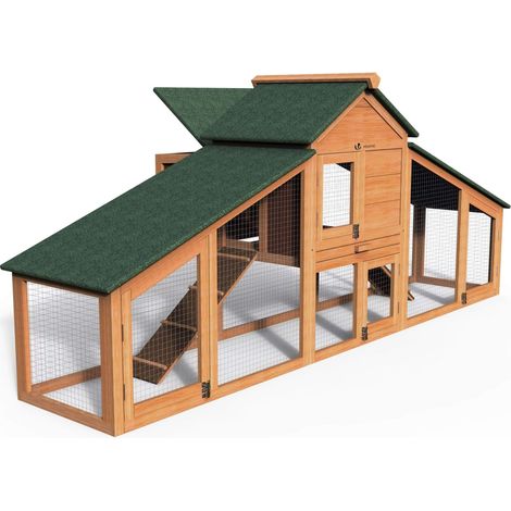 VOUNOT® Hühnerstall mit Auslauf, Hühnervoliere Geflügelstall aus Holz, 210 x 85 x 85 cm