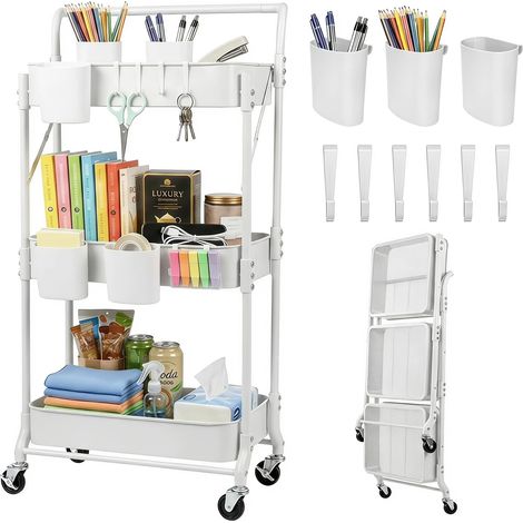 Chariot de rangement à 3 étages - Chariot de cuisine pliable avec roulettes - Chariot de rangement de cuisine - Étagère de rangement - Chariot d'appoint - Chariot de salon (1/5)