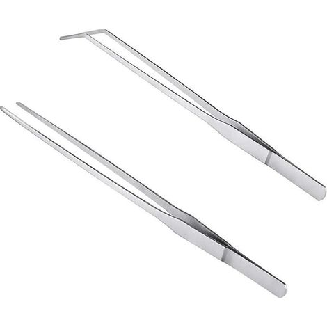 Lntyq 2 articles de Pinces en Acier Inoxydable 27cm Longues Droites/incurvées avec Une extrémité dentelée de précision pour l'aquascaping, Le Jardinage, la Cuisine, Le Travail Industriel (1/5)