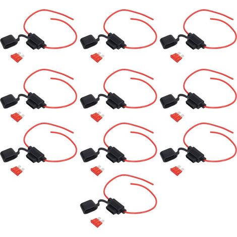 Porte-Fusible Inline avec Fusible Kit 10 Sets Fusible Holder 30A 10A 18AWG Anti-Fusion Imperméable pour Auto Équipement Électrique ABS Cuivre Oxygène Libre (1/5)