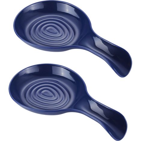 Deux porte-cuillères décoratifs de comptoir, supports à ustensiles de cuisine résistants à la chaleur, bleu foncé.