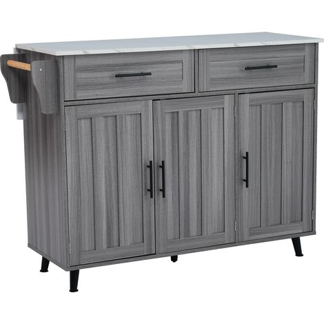 Isla de cocina con ruedas y tablero abatible 129 x 46 x 91,5 cm gris y blanco MODENUIT (1/5)