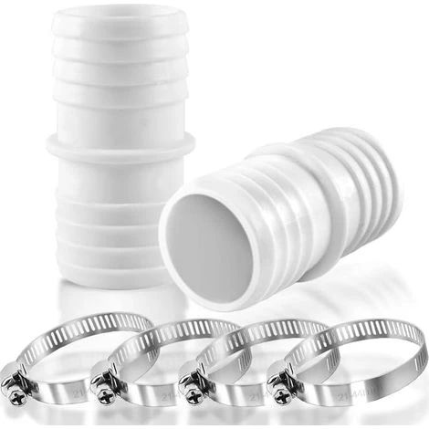 Raccord de tuyau de piscine 38 mm, adaptateur de tuyau d'arrosage en 2 parties, adaptateur de tuyau de piscine 38 à 38, adaptateurs de tuyau, accessoires de piscine avec 4 colliers de serrage en acier (1/5)