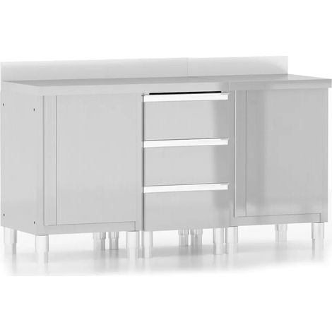 Set di 3 armadietti da cucina commerciali con piedini regolabili 60 x 60 x (95-96) cm in acciaio inox argentato 020055141