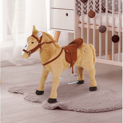 Cheval à bascule en peluche beige avec son HAVRYA
