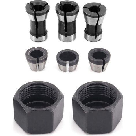 6pcs HSS Chuck Head 6mm 6.35mm 8mm Head Adapter Converter for Drill Engraving Machine Trimmer Electric Carpentry Router Clamp Holder + 2 Nuts (1/5)