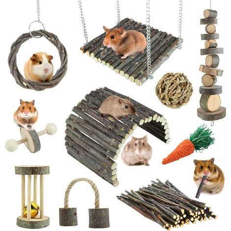 Hamster Toys, Rat, Chinchilla, Hamster Chew Toys, Apple Wood Cage Accessories, Ladder, Bell, Roller for Gerbil, Guinea Pig and Other Small Animals (1/5)