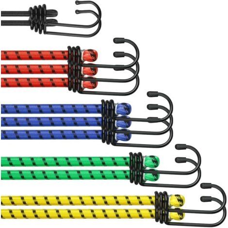 Heavy-duty rubber ropes, 12 pieces, 5 sizes, 4 colors, with hooks, for protecting furniture, camping, garden, load capacity: 35 kg