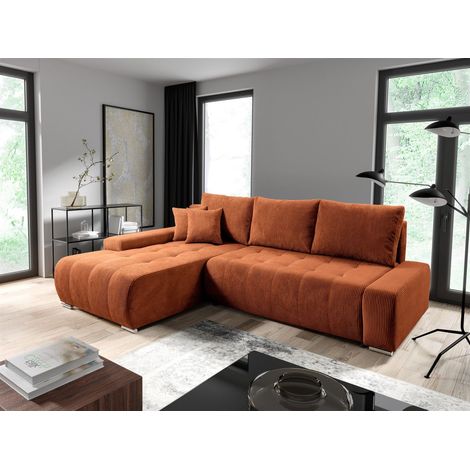 Ecksofa Sofa mit Schlaffunktion VOGAR Stoff Poso Rostbraun Ottomane Links (1/5)
