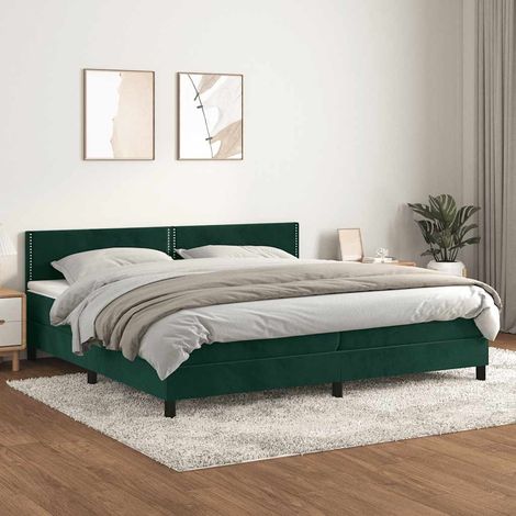 Lit à sommier tapissier et matelas - Cadre De Lit Moderne: King Size - Lit Double - Vert foncé 200x200cm Velours Chic-208657 (1/5)