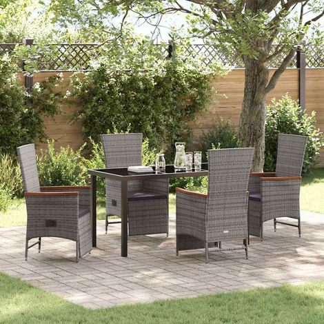 vidaXL Garten Essgruppe mit Kissen 5 pcs Grau Poly-Rattan (1/5)