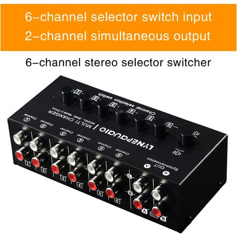 Sélecteur de signal audio 6 entrées 2 sorties/sélecteur de ligne RCA (sortie synchrone double canal/interface RCA)