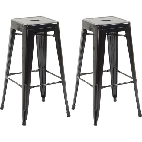Set di 2 sgabelli da bar altezza 76 cm design industriale robusta struttura in metallo nero a quattro gambe 100005571