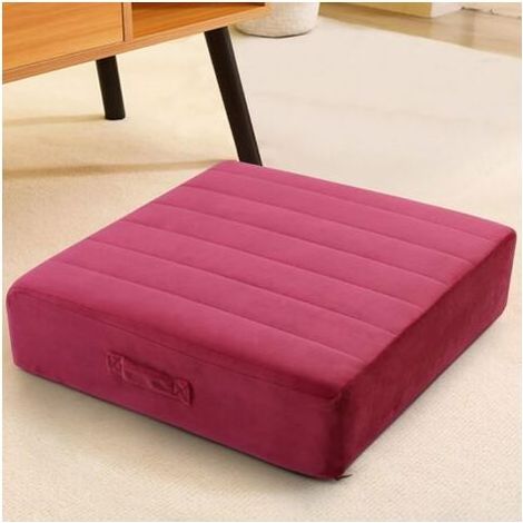Coussin de sol carré pour adultes et enfants, grand coussin de méditation avec mousse épaisse et housse touffetée douce, grand coussin lavable pour le yoga assis, 45 cm, vin rouge (1/5)