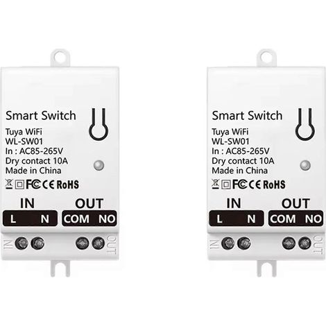 Lot de 2 modules de contact sec Tuya Smart WiFi 10 A, relais disjoncteur universel pour la maison, compatible avec Smart Life et Alexa, 85-265 V CA. (1/4)