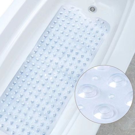 Tapis de bain antidérapant, 100 x 40 cm, extra long, résistant à la moisissure et lavable en machine, sans BPA, transparent (1/5)