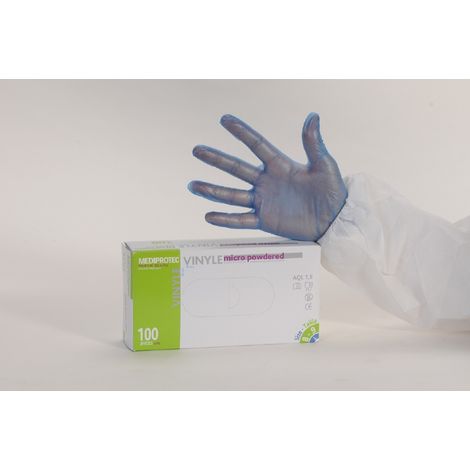 Gants vinyle bleu micro poudre taille XL - Lot de 4 Colis de 1000 - Mediprotec Promosac