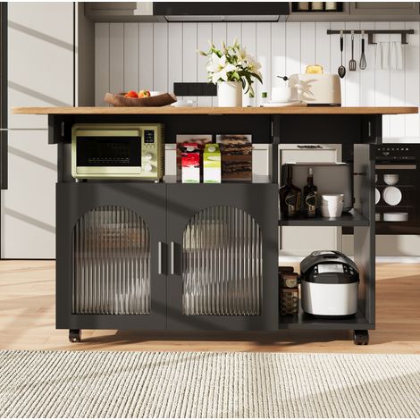 Isola da cucina multifunzione 120 x 30 x 79,5 cm con ripiani ribaltabili nera DESVIAE (1/5)