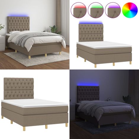 Cama box spring con colchón y LED tela gris taupe 120x200 cm - Cama box spring - Colchón con muelles ensacados