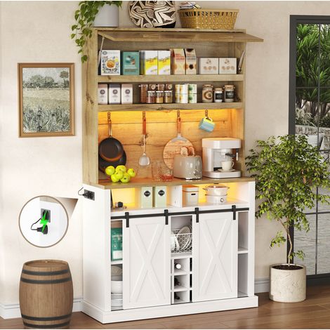 Meuble de cuisine haut 191 cm avec LED RGB, prise, vitrine et porte relevable (1/5)