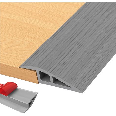 Transition Profile Self-Adhesive 2m x 7cm PVC Door Threshold Profile Height Compensation for 10mm to 15mm Transition Bar for Floor, Carpet, Thresholds (Grey Wood Grain) (1/5)