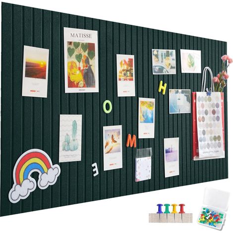 Grand tableau d'affichage autocollant en feutre - 60 x 40 cm - Bandes verticales décoratives - En feutre - Pliable - Pour bureau, cuisine - Vert foncé (1/5)