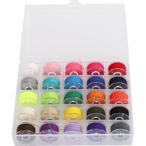 Fils à coudre colorés avec canettes en plastique pour machine à coudre, pour broderie à la main à la maison (25 grilles)