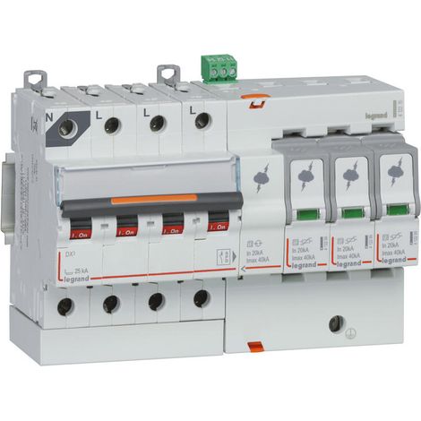 Legrand – Parafoudre triphasé + neutre type 2 autoprotégé 40kA – Disjoncteur intégré – Indicateur de fin de vie – Connexion à vis