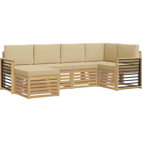 Ensemble de canapés d'extérieur 6 pc Blanc et Beige Polyester vidaXL
