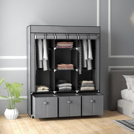 Armoire en tissu pliable avec fermeture zippée 125 x 43 x 162,5cm,
coloris gris foncé (1/5)
