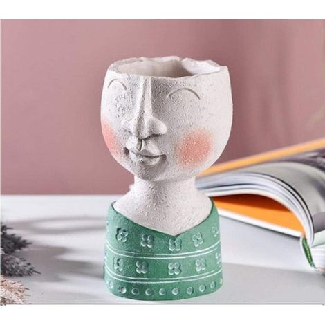 Pot de fleurs sculpté, vase portrait en résine, jardinière créative (1/2)