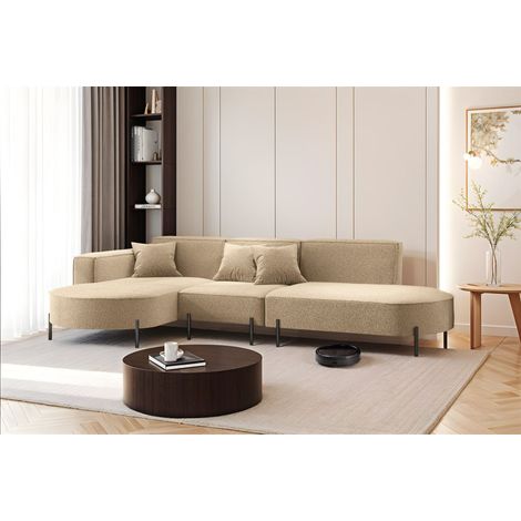 Ecksofa Designersofa VALENCIA in Stoff Quelle Hellbraun Ottomane Links (1/2)