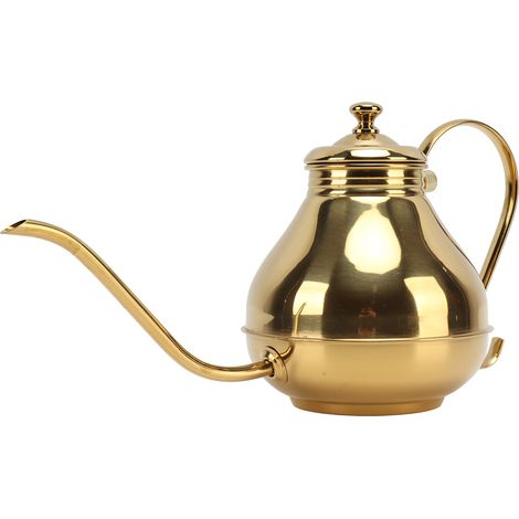 Vergoldete Edelstahl-Kaffee-/Teekanne mit dünnem Hals, ideal für Kung-Fu-Tee zu Hause. (1/5)