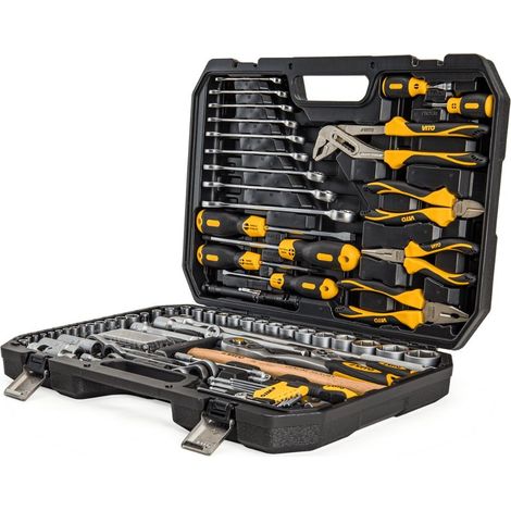 Malette à outils 112 pièces Lampe torche, Tournevis, Douilles, clés, pinces et embouts Coffret à outils BMC VITO